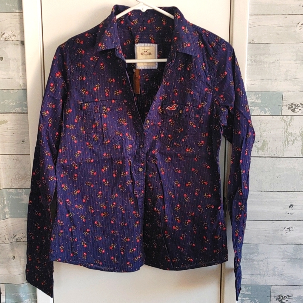 Hollister Medium Navy/Floral Button Down